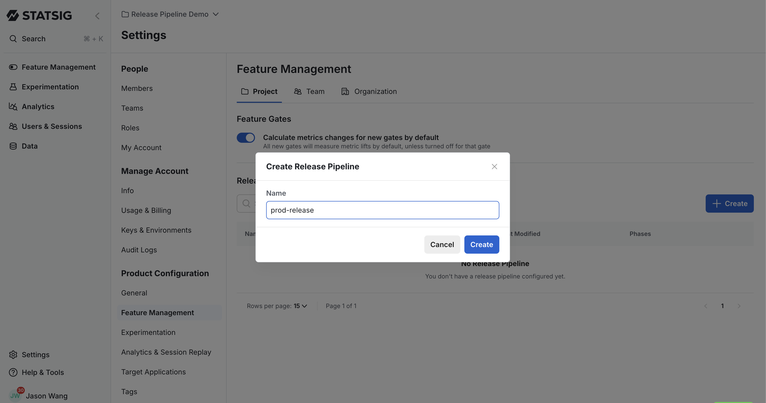 Create release pipeline interface