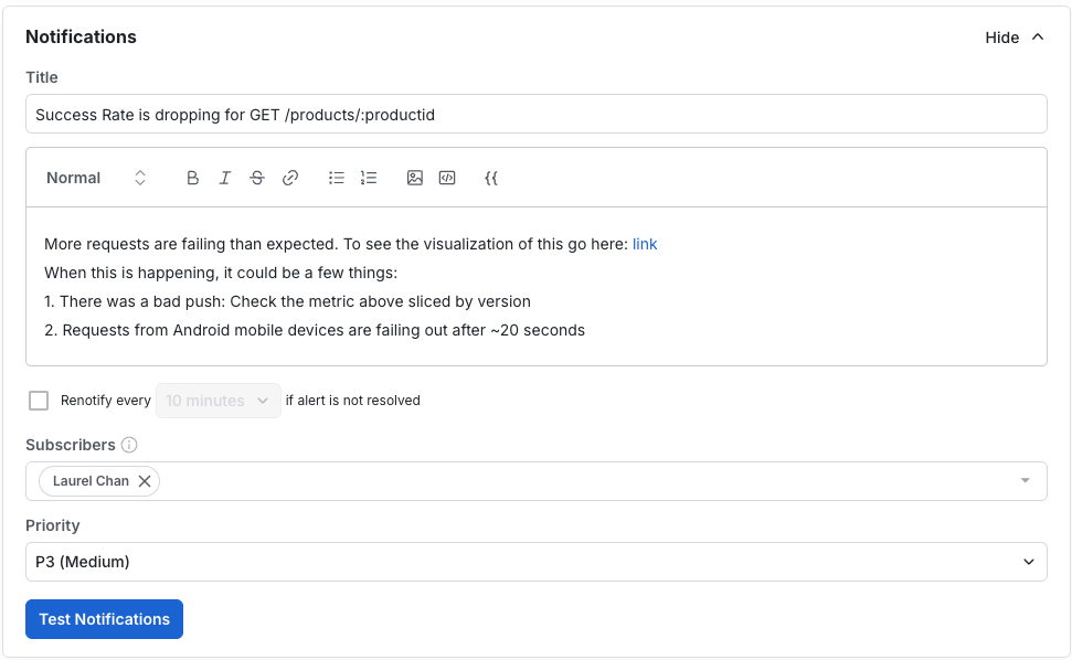 alert setup