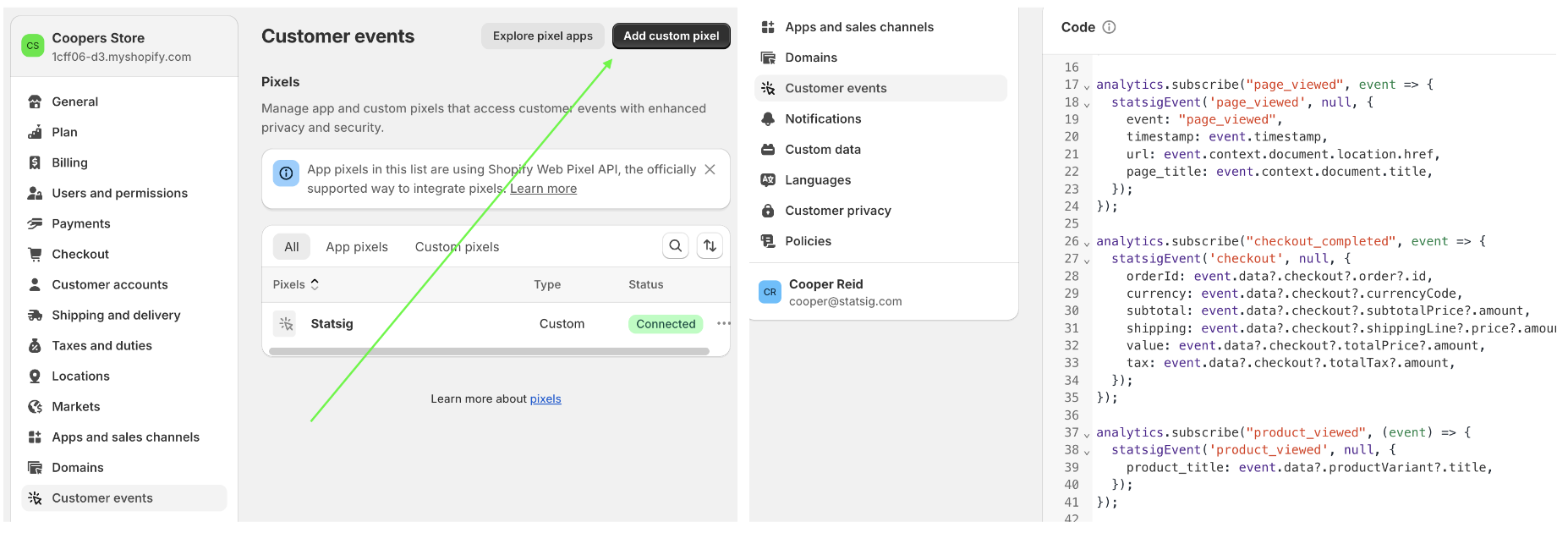 configure shopify pixel