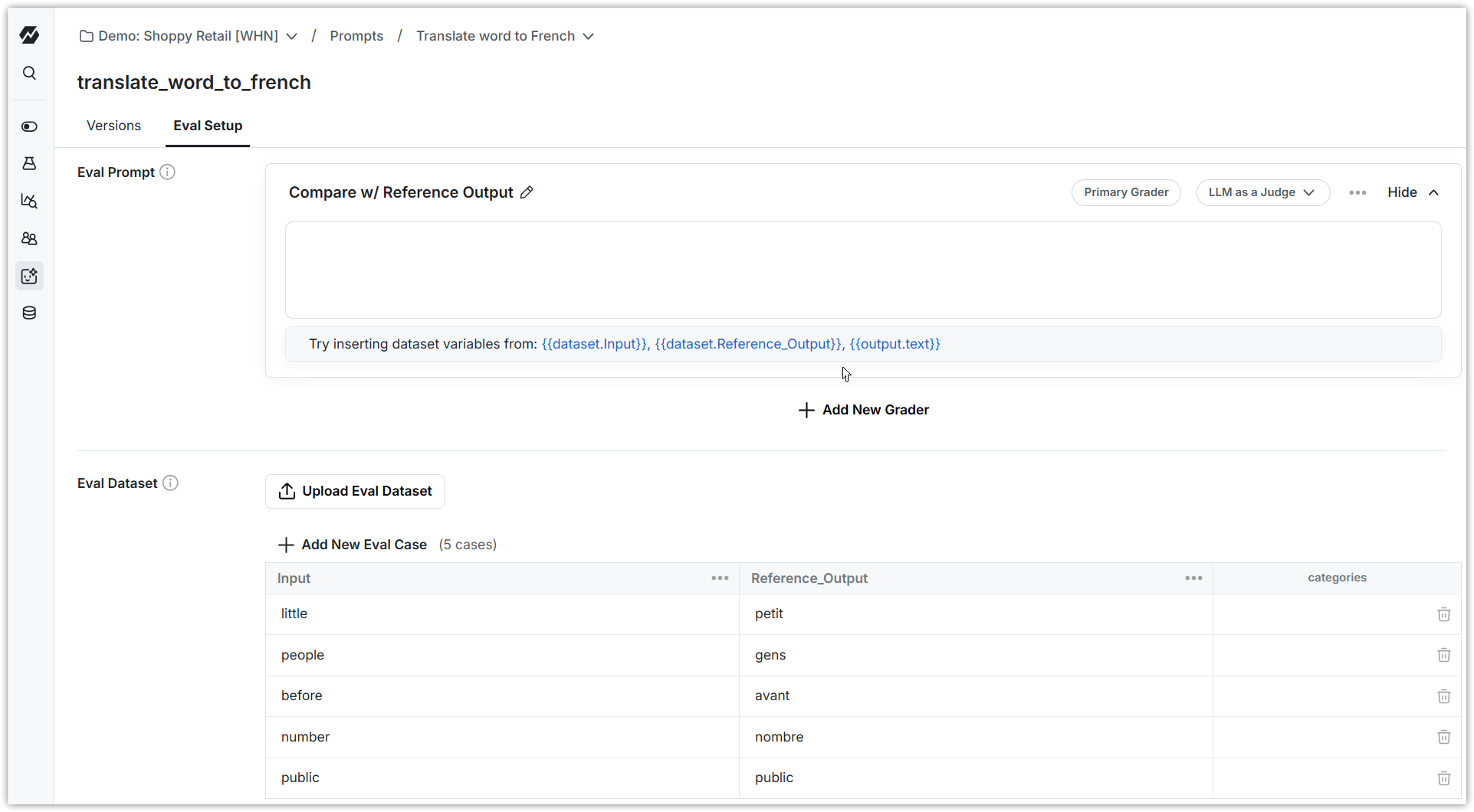 Dataset creation table with translation pairs for offline evaluation