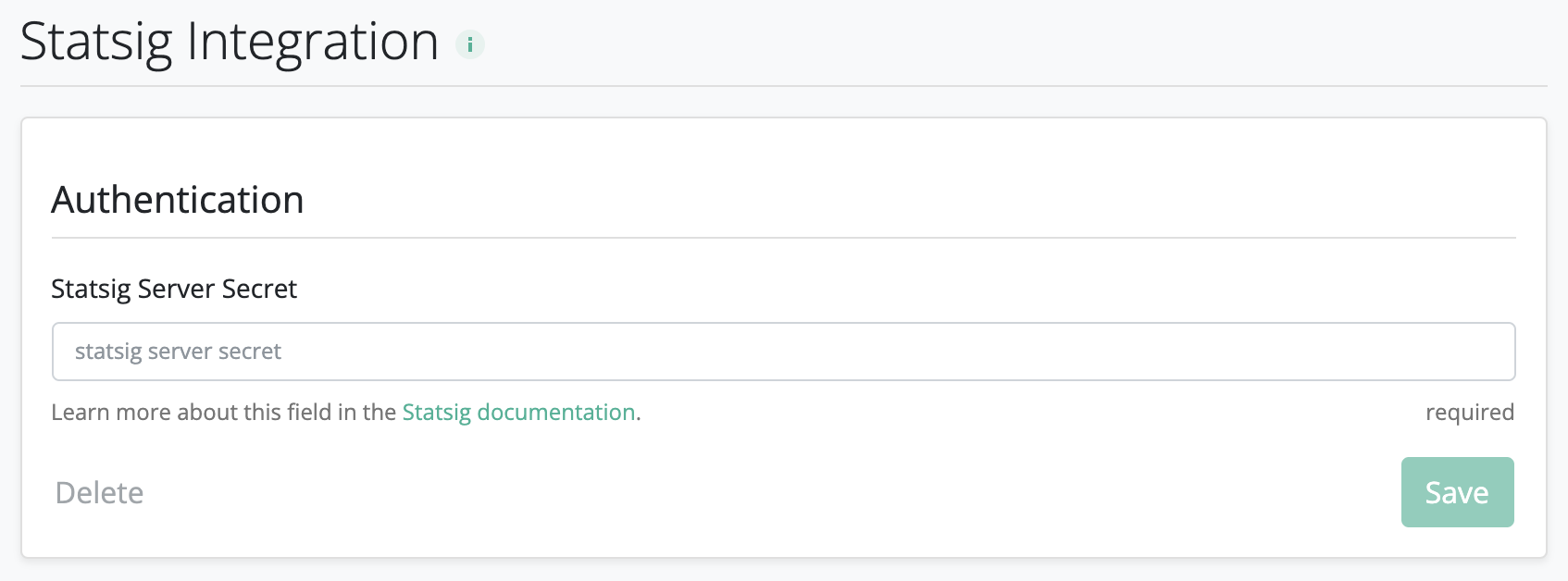 RevenueCat integration settings entering Statsig secret