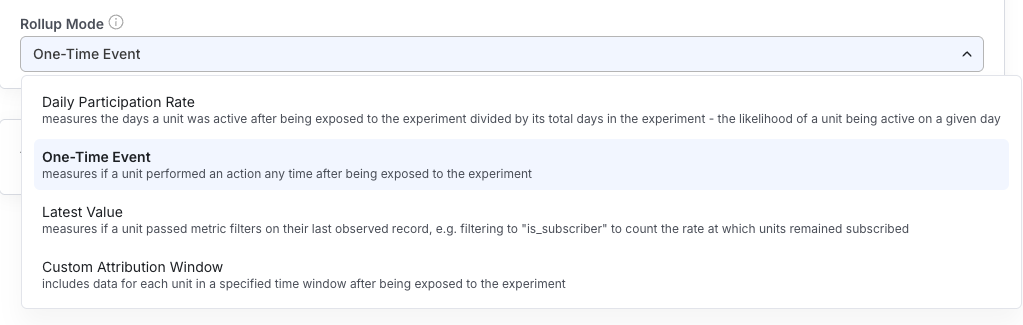 Metric source selection during creation flow