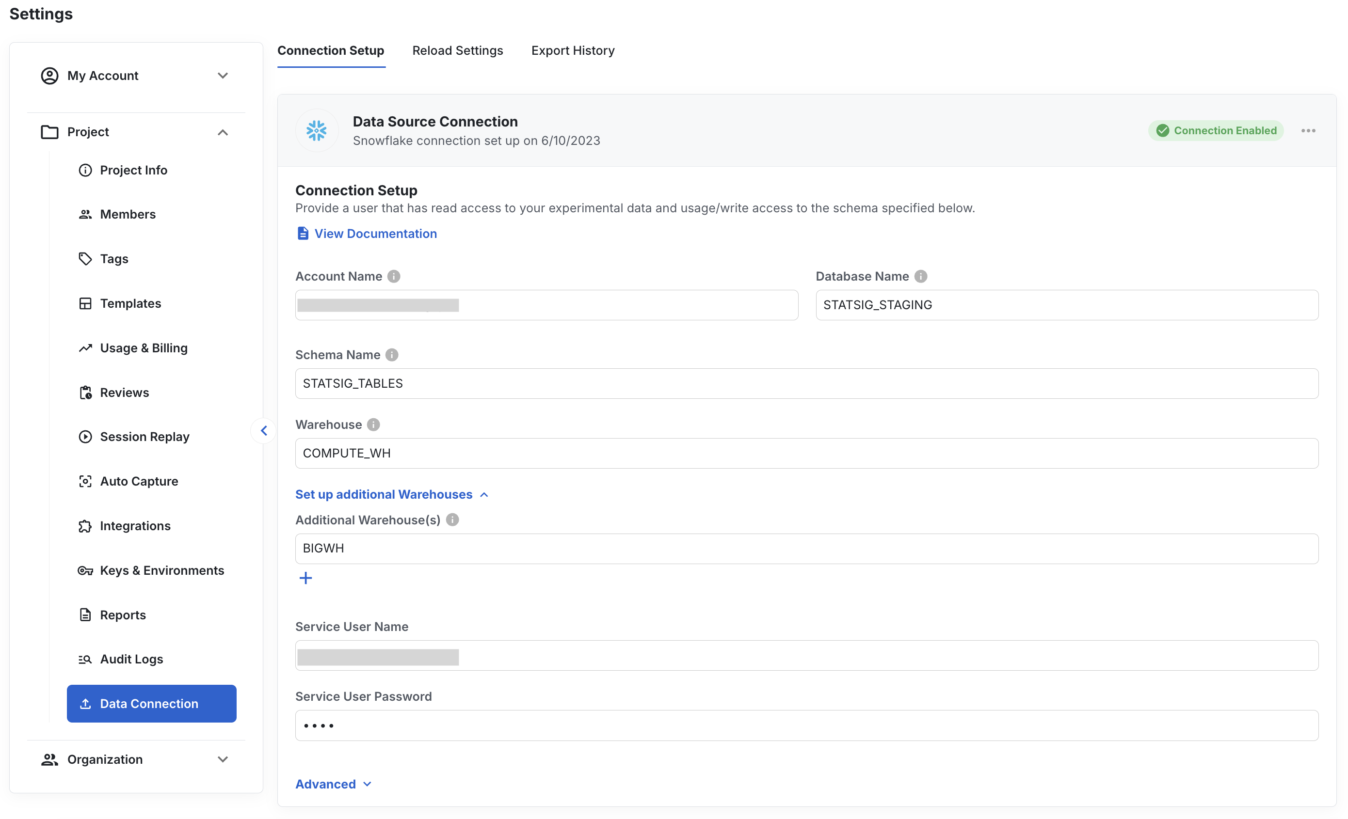 Snowflake warehouse scaling configuration interface